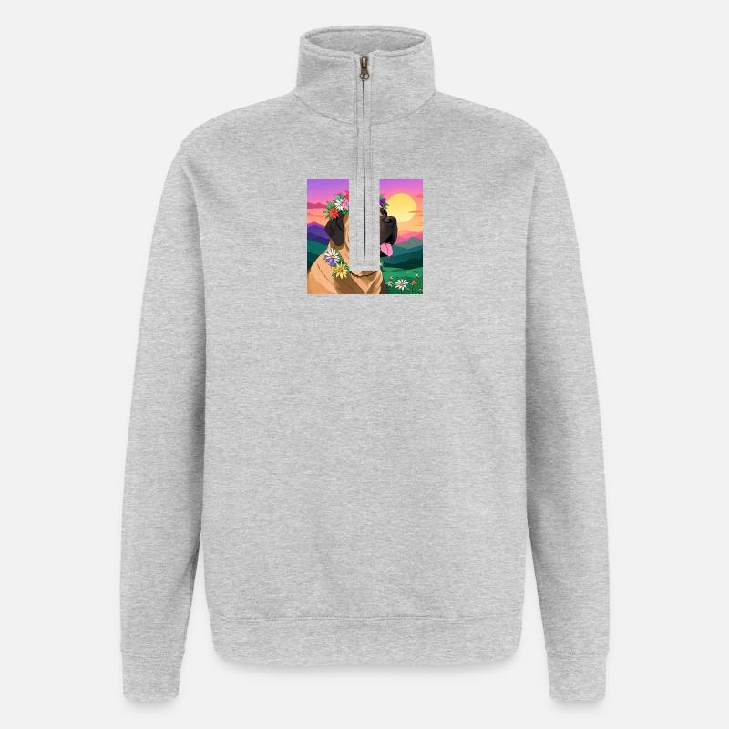 Dogue avec couronne florale - Sweat à zip 1/4 - gris chiné