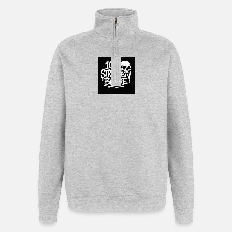 107 Straßen Bande Skull - Quarter-Zip-Sweatshirt - Grau meliert