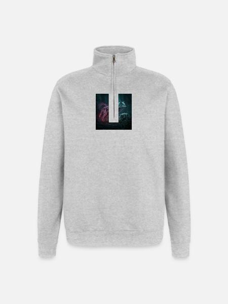 Neon runes Wolfwald in the moonlight - Quarter-Zip Sweatshirt - heather grey