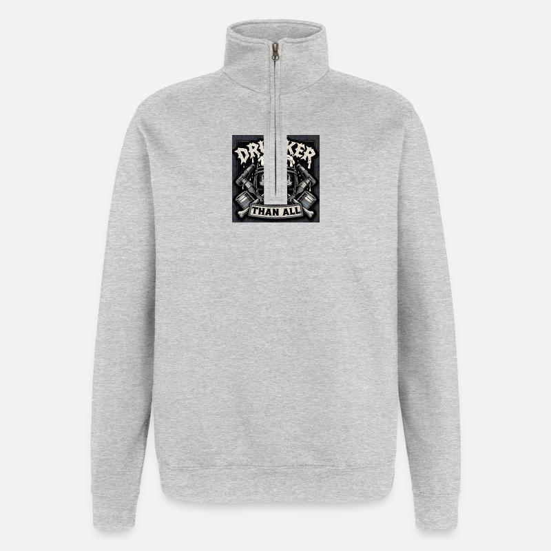 Drunker Than All Schädel - Quarter-Zip-Sweatshirt - Grau meliert