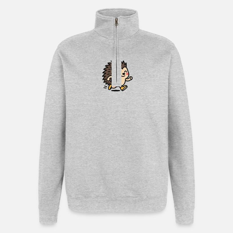 Hedgehog Sprinter Cute Mascot - Quarter-Zip Sweatshirt - heather grey