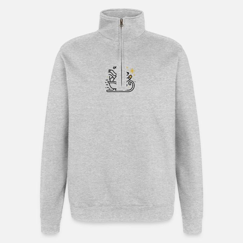Weihnachtsmaus auf Schlitten - Quarter-Zip-Sweatshirt - Grau meliert
