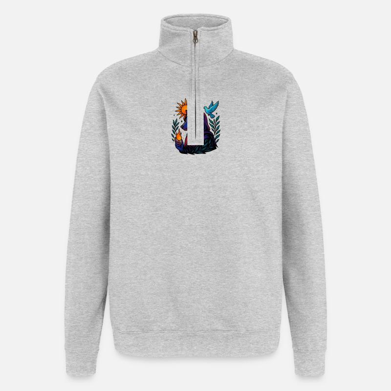 Flamme des Geistes – Kosmische Wolfskunst - Quarter-Zip-Sweatshirt - Grau meliert