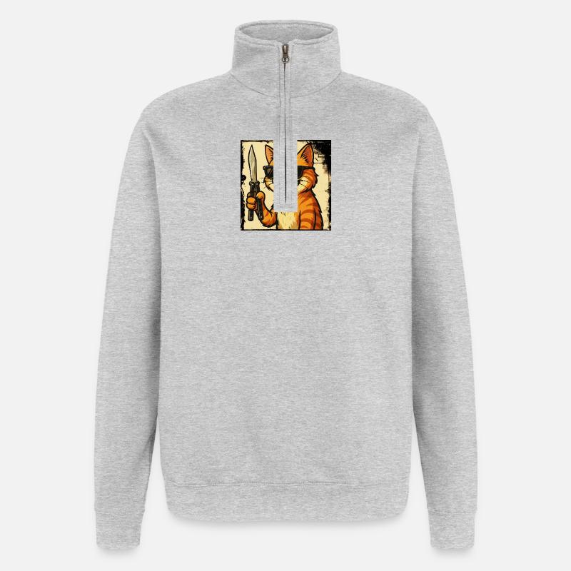 Balisong-Cat - Quarter-Zip Sweatshirt - heather grey
