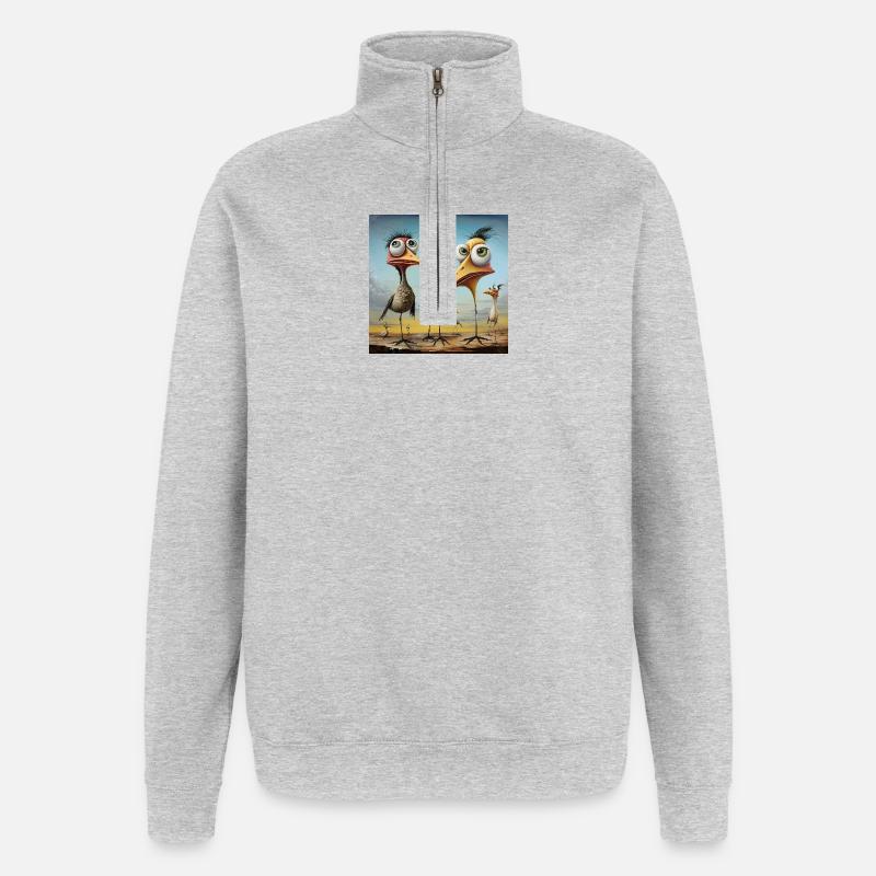 Volée d’oiseaux animée sur la plage - Sweat à zip 1/4 - gris chiné