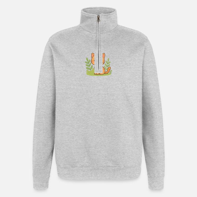Chaton câlin dans le vert - Sweat à zip 1/4 - gris chiné