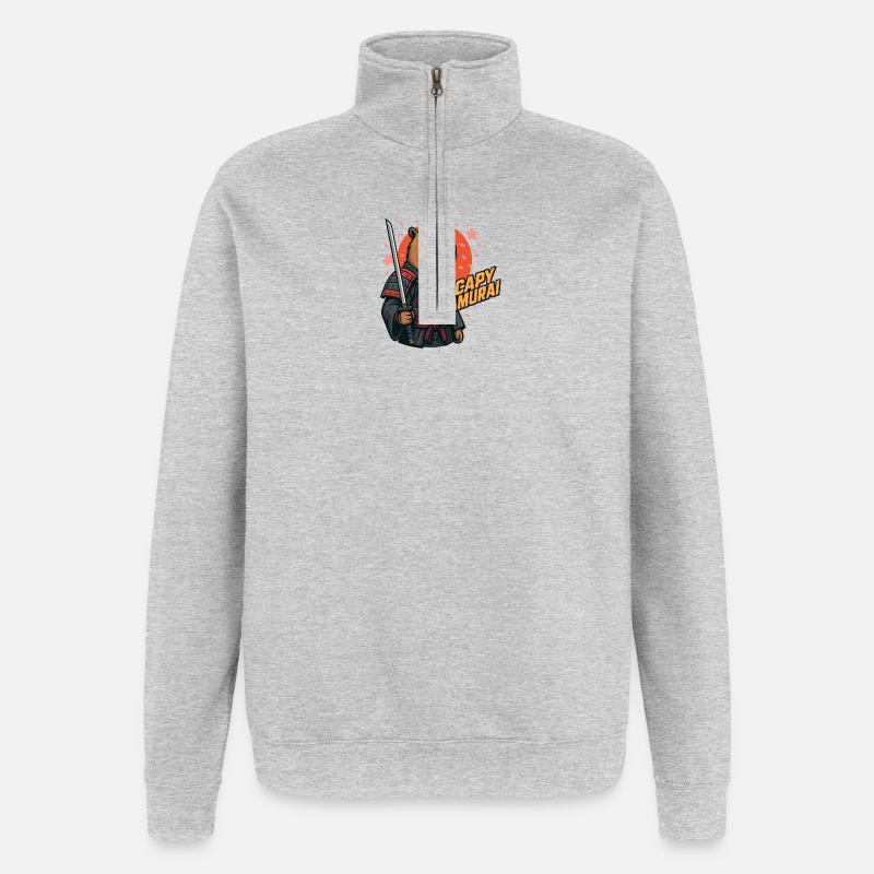 Capy Samurai – Guerrier Zen Capybara 🐾 - Sweat à zip 1/4 - gris chiné