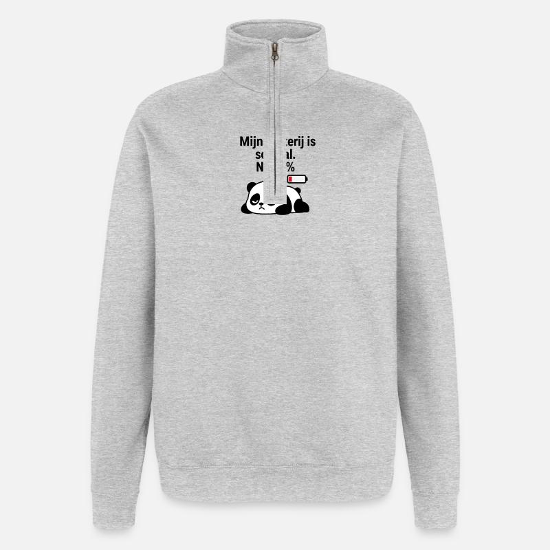 Panda introverti - Sweat à zip 1/4 - gris chiné