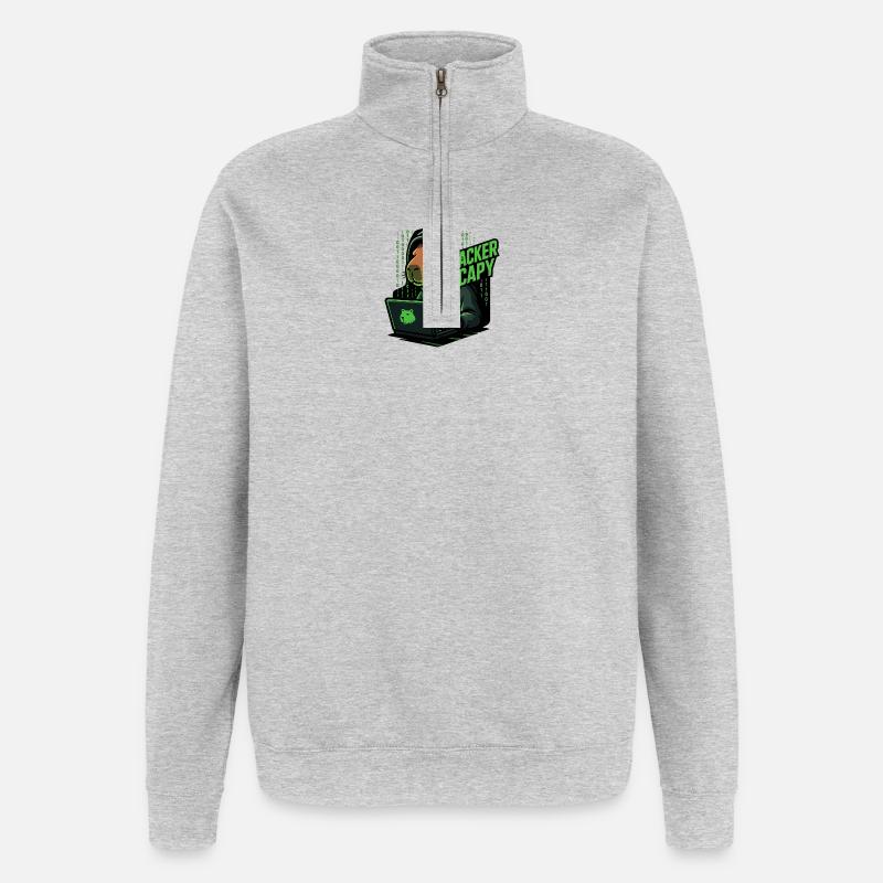 Hacker Capy – Cyber Capybara Tech - Sweat à zip 1/4 - gris chiné