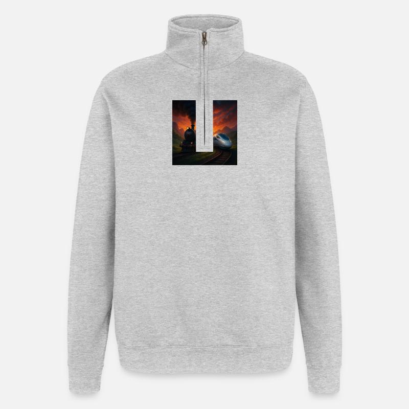 Dampfzug vs Zukunftszug - Quarter-Zip-Sweatshirt - Grau meliert