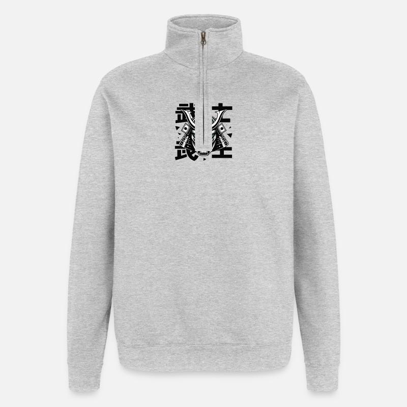 Futuristische Samurai-Masken-Glyphe - Quarter-Zip-Sweatshirt - Grau meliert