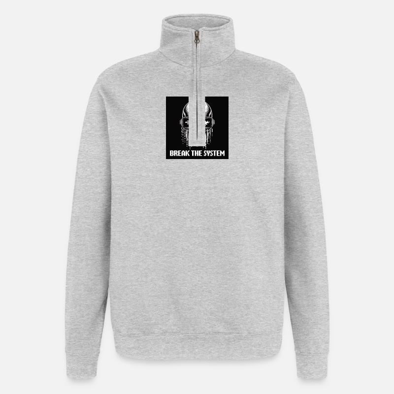 Cyberpunk Schädel zerstört das System - Quarter-Zip-Sweatshirt - Grau meliert