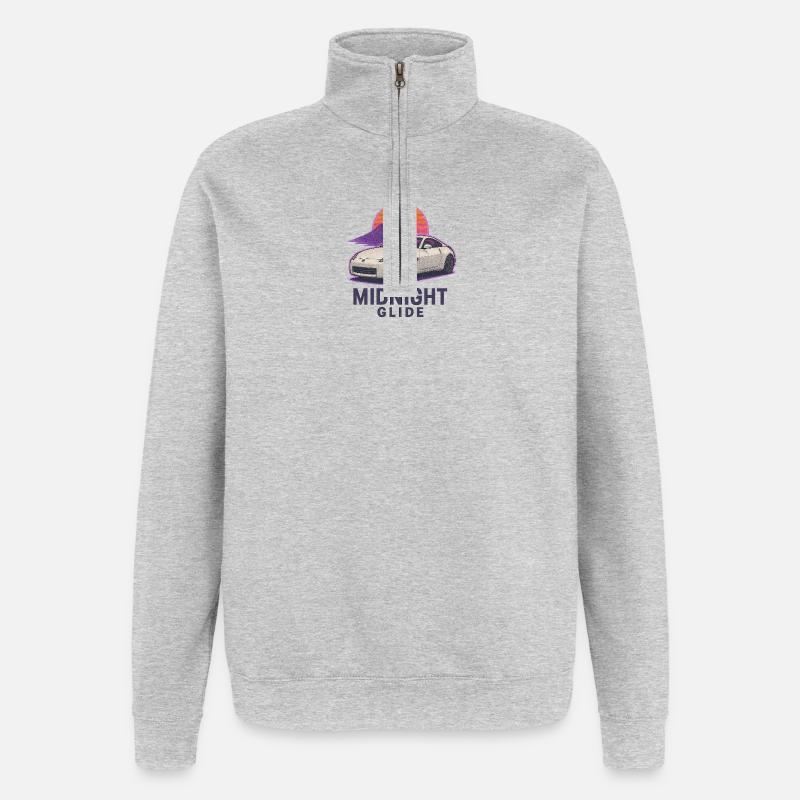 Midnight Glide Retro Sunset Auto - Sweat à zip 1/4 - gris chiné