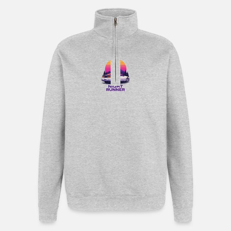 Nachtläufer Neonauto - Quarter-Zip-Sweatshirt - Grau meliert