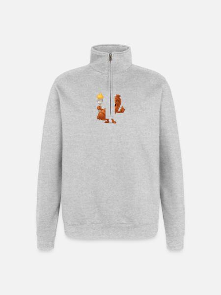 Würstchen mit Senf Cartoon - Quarter-Zip-Sweatshirt - Grau meliert