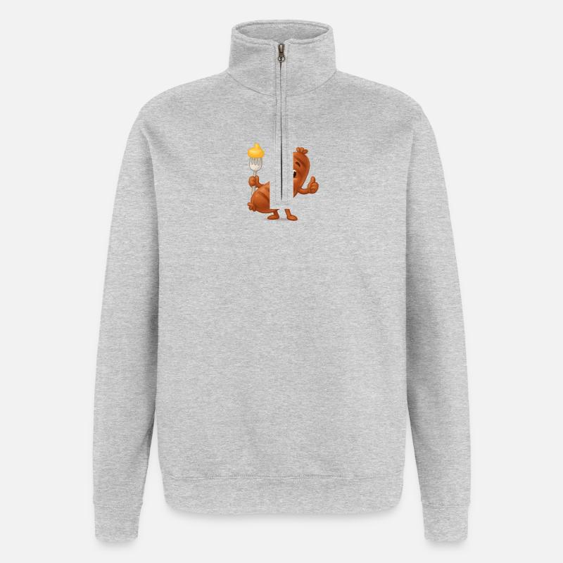 Würstchen mit Senf Cartoon - Quarter-Zip-Sweatshirt - Grau meliert