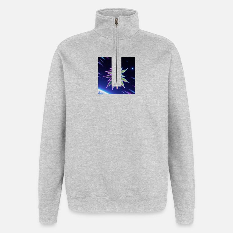 Feuille de cannabis néon spatiale - Sweat à zip 1/4 - gris chiné