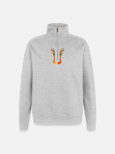Renne avec écouteurs et écharpe - Sweat à zip 1/4 - gris chiné