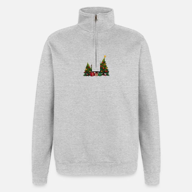 Festive fir trees with gifts - Quarter-Zip Sweatshirt - heather grey