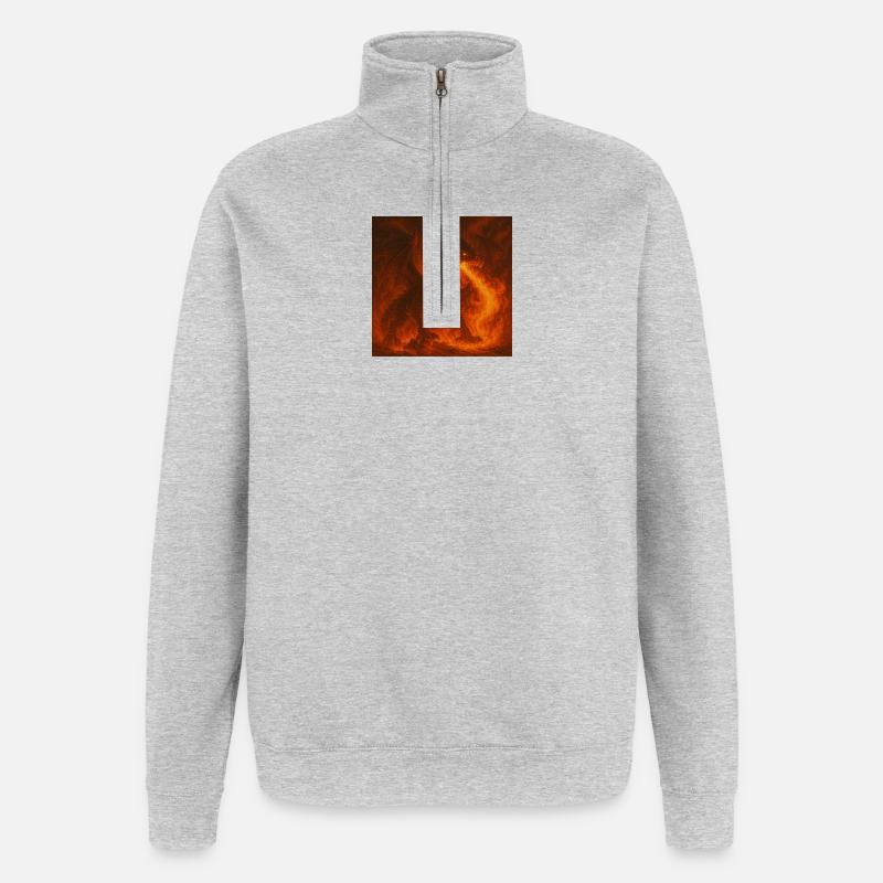 Feuerdrache in leuchtenden Flammen - Quarter-Zip-Sweatshirt - Grau meliert