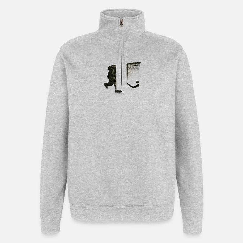 Torwart beim Hechtsprung Illustration - Quarter-Zip-Sweatshirt - Grau meliert