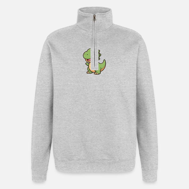 Fröhlicher Dino Kuschel-Clipart - Quarter-Zip-Sweatshirt - Grau meliert