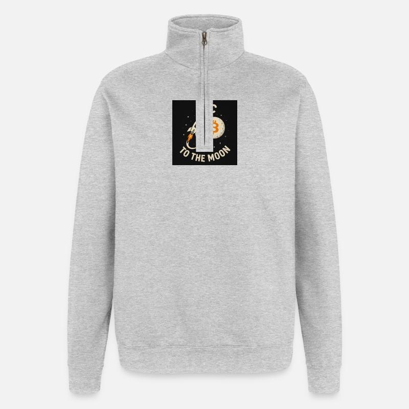 BTC vers la Lune - Sweat à zip 1/4 - gris chiné