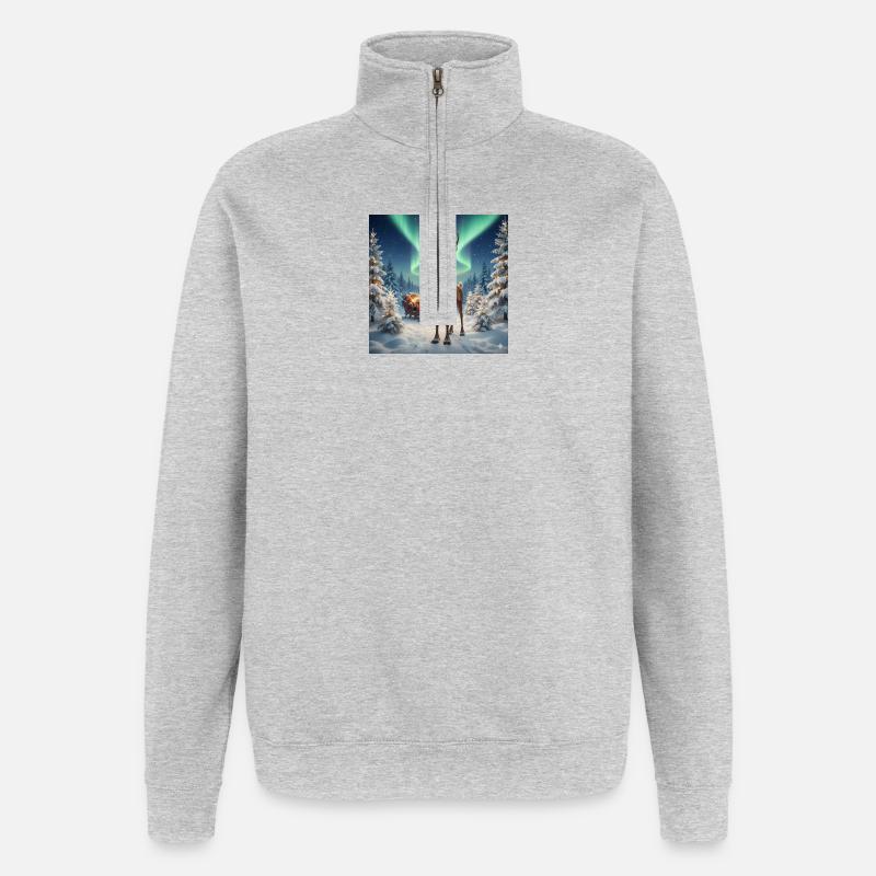 Rodolphe dans la forêt polaire - Sweat à zip 1/4 - gris chiné