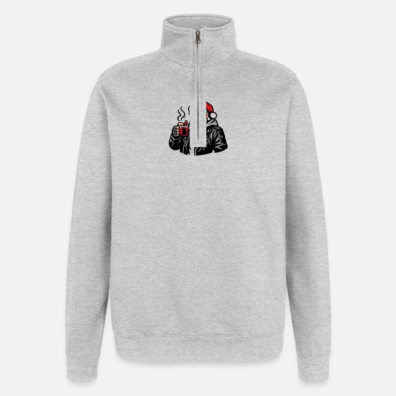 Biker Santa Kaffeepause - Quarter-Zip-Sweatshirt - Grau meliert