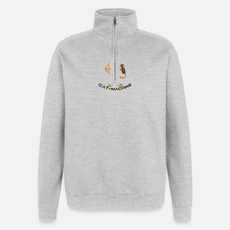 Katzenmuskelheld mit Maus - Quarter-Zip-Sweatshirt - Grau meliert