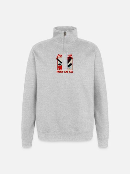 Pucked-Up Blutrote Hockey-Grafik - Quarter-Zip-Sweatshirt - Grau meliert