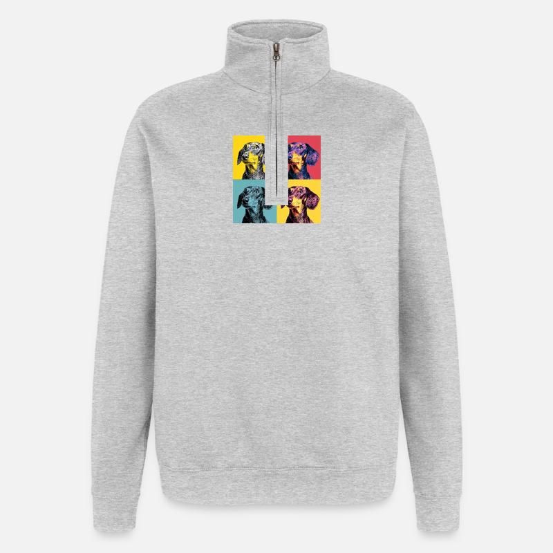 Quad Pop Art Teckel - Sweat à zip 1/4 - gris chiné