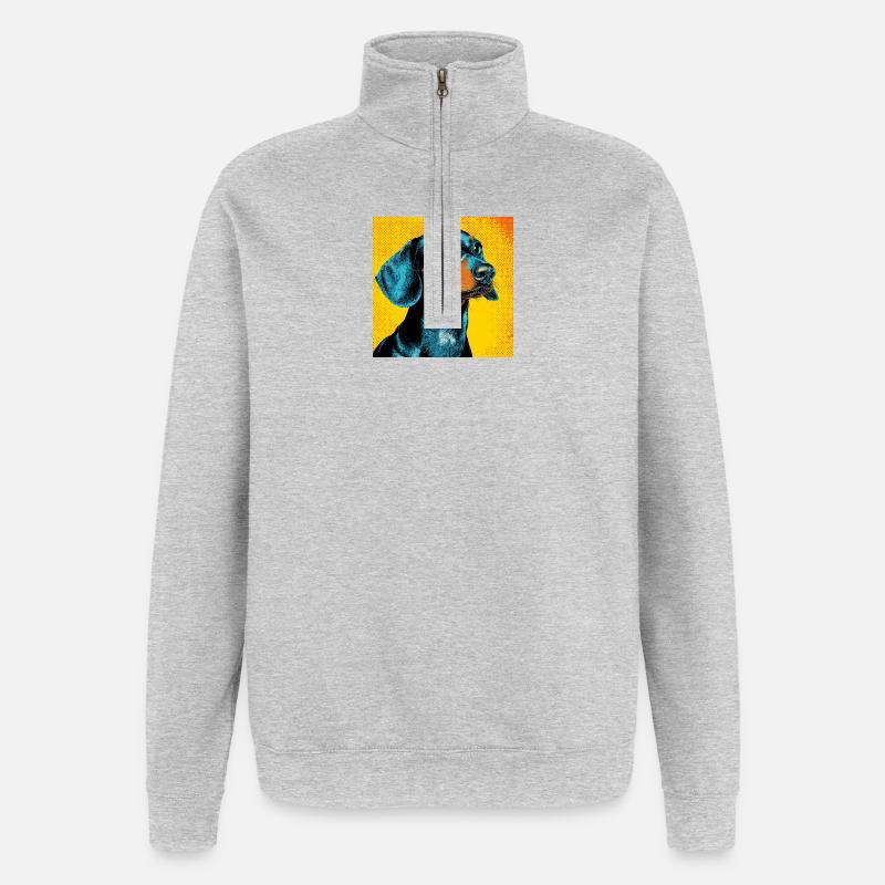 Teckel Pop Art - Sweat à zip 1/4 - gris chiné