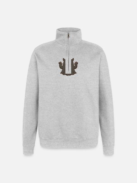 Kawaii monster with a mischievous smile - Quarter-Zip Sweatshirt - heather grey