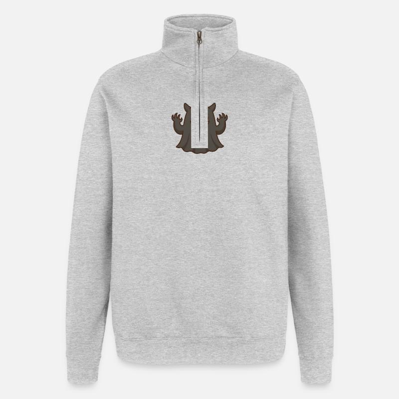 Kawaii monster with a mischievous smile - Quarter-Zip Sweatshirt - heather grey