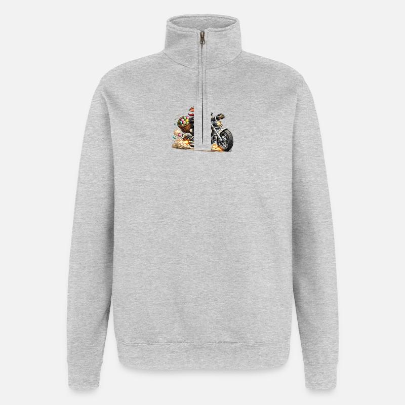 Lapin de Pâques à moto - Sweat à zip 1/4 - gris chiné