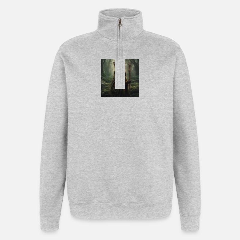 Forest Fox in Druid Cape - Quarter-Zip Sweatshirt - heather grey
