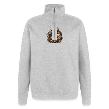 Viking Kriegerin mit Helm und Bier - Quarter-Zip-Sweatshirt - Grau meliert - Vorne - AI Model Female 172 light (172cm) & AI Model Male 178 dark (178cm)