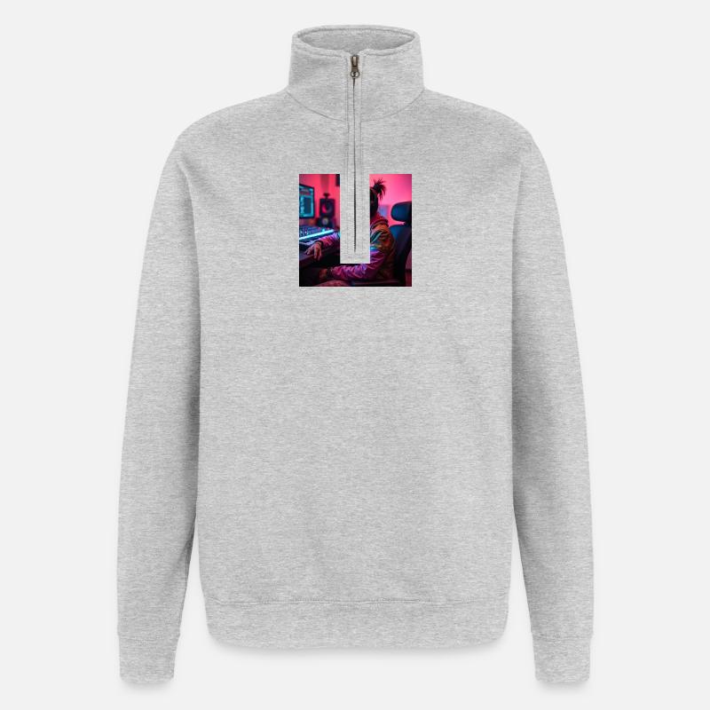 Cyber Neon Producer im Studio - Quarter-Zip-Sweatshirt - Grau meliert
