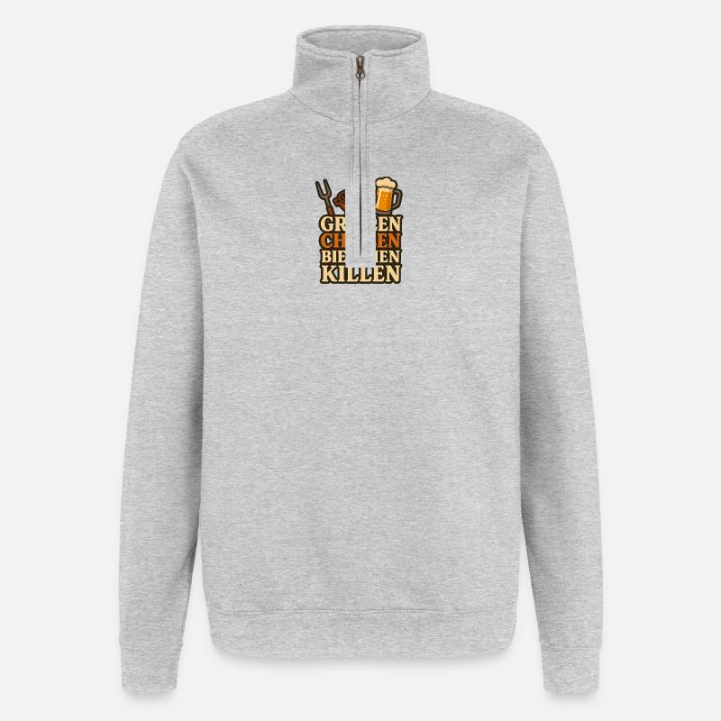 Grillen Chillen und dann Bierchen Killen - Quarter-Zip-Sweatshirt - Grau meliert