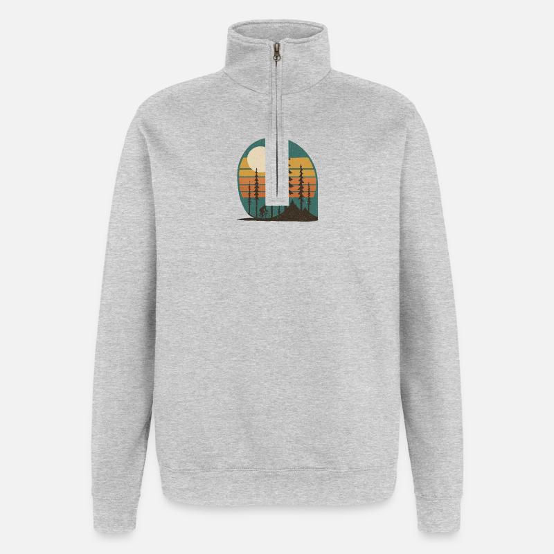 Waldsonne Radfahrer Retro-Landschaft geschenkidee  - Quarter-Zip-Sweatshirt - Grau meliert