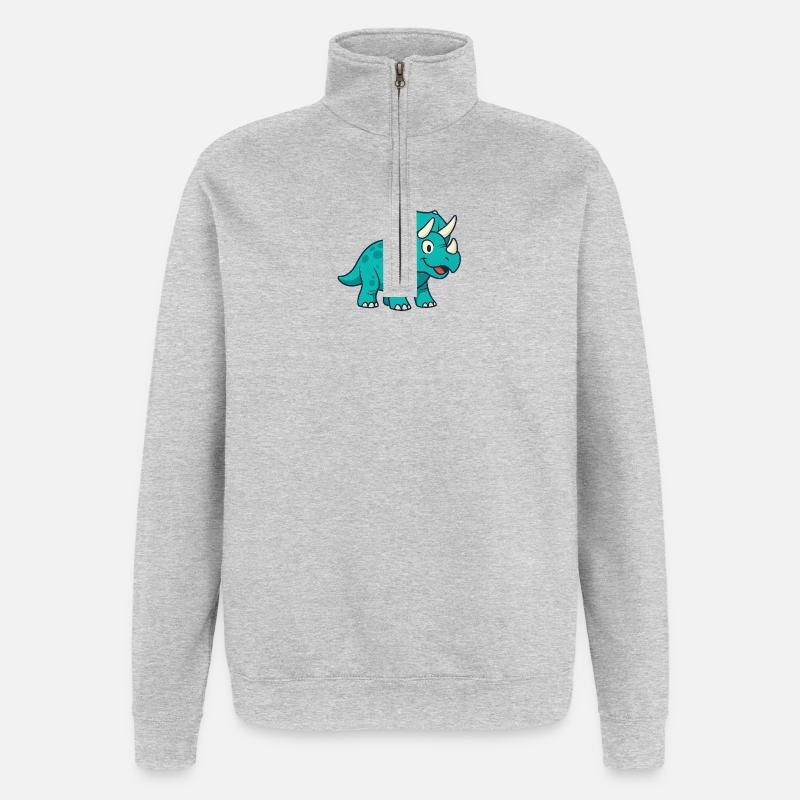 Fröhlicher Dino Triceratops - Quarter-Zip-Sweatshirt - Grau meliert