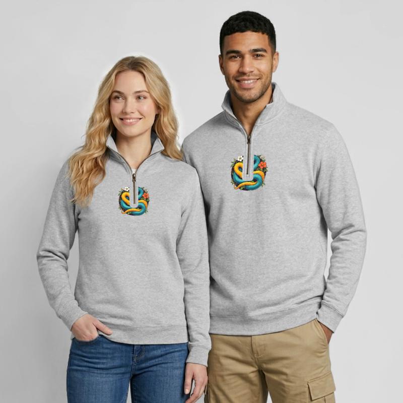 Two Python Snakes in Flower Ring Quarter-Zip Sweatshirt