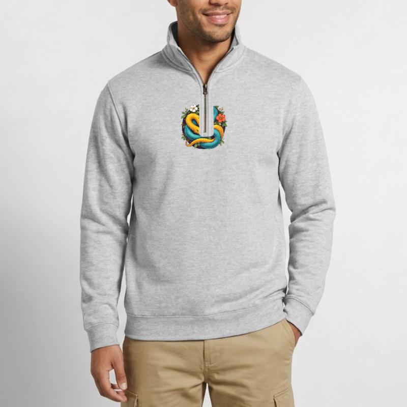 Two Python Snakes in Flower Ring Quarter-Zip Sweatshirt