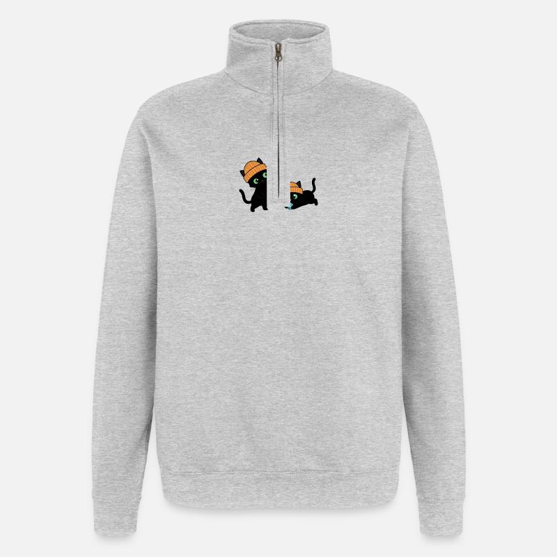 Deux mignons chatons qui jouent. Unique. - Sweat à zip 1/4 - gris chiné