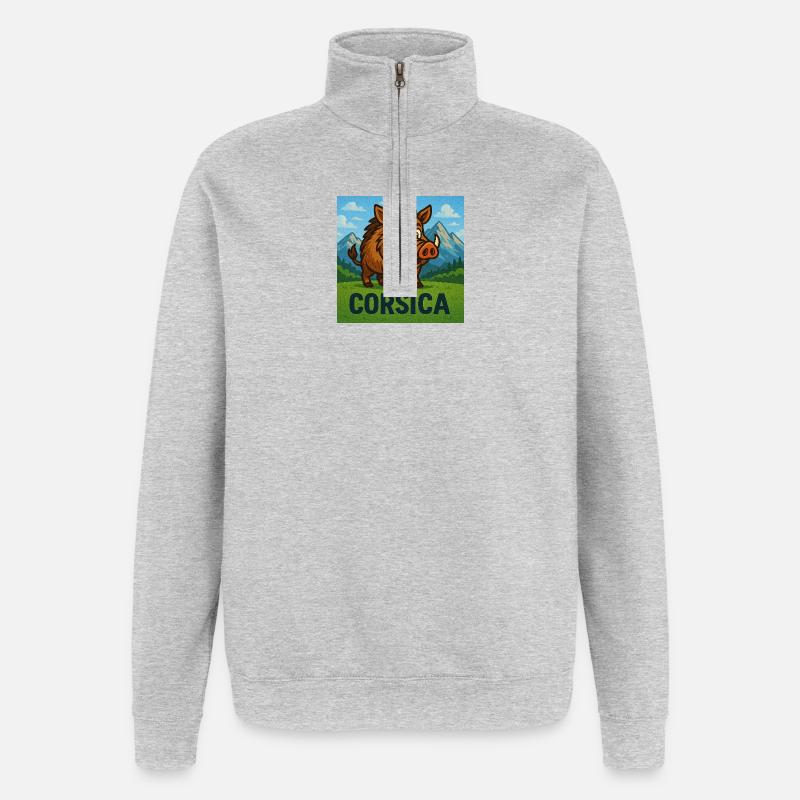 Cignale Corsu - Sweat à zip 1/4 - gris chiné