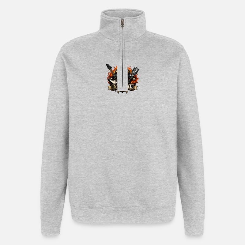 Flammen Schädel Rockprint - Quarter-Zip-Sweatshirt - Grau meliert