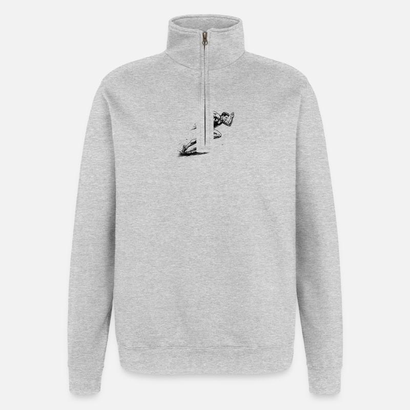 100m Sprinter im Comic-Ink Stil - Quarter-Zip-Sweatshirt - Grau meliert