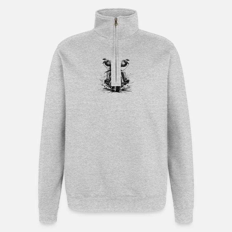 Chopperfahrer frontal im Comic-Stil - Quarter-Zip-Sweatshirt - Grau meliert