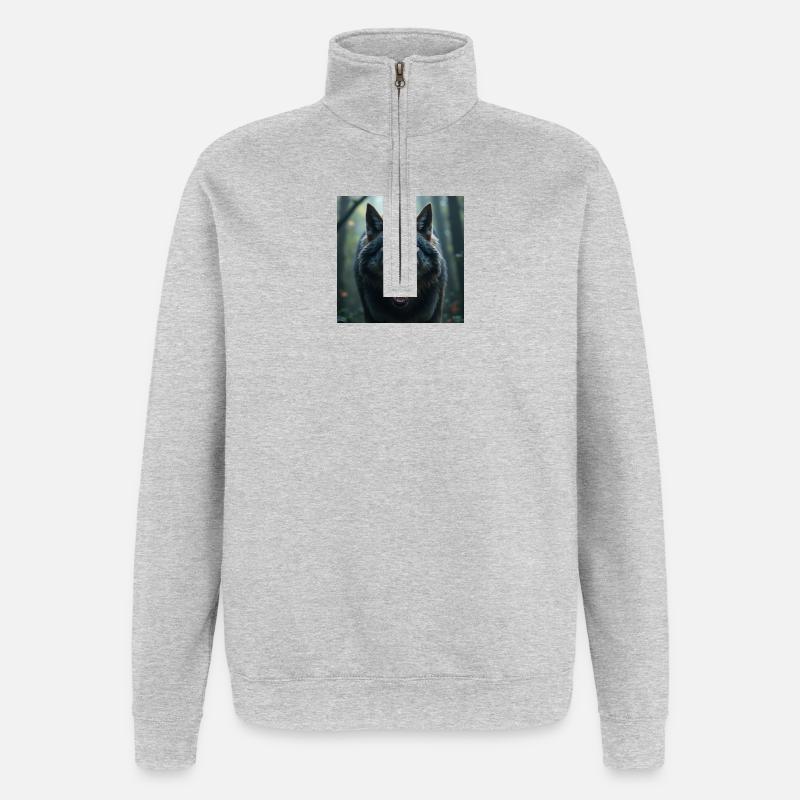 Aggressiver Wolf - Quarter-Zip-Sweatshirt - Grau meliert